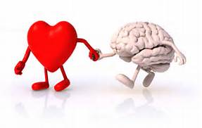 Coeur rouge donnant la main à un cerveau