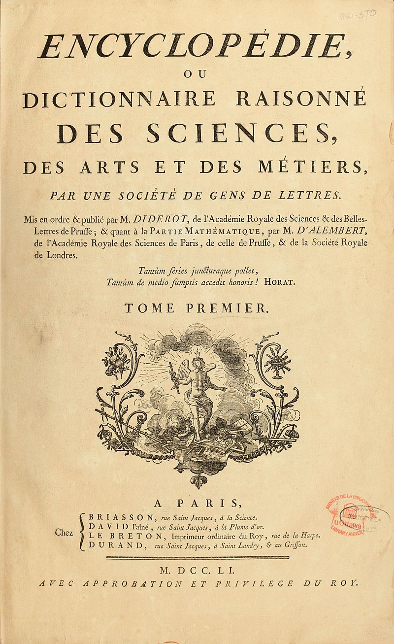 Image de la page de garde de l'Encyclopédie de Diderot et d'Alembert
