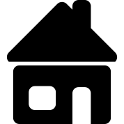 Logo d'une maison en noir. Seul la porte d'entrée et une fenêtre sont représenté en blanc. La maison comporte une cheminée