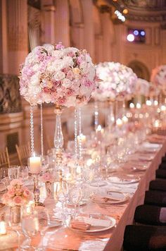 dcorations de table couleurs rose et blanche