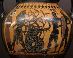 Cett image reprsente un dessin sur un vase d'Hracls contre l'hydre de Lerne