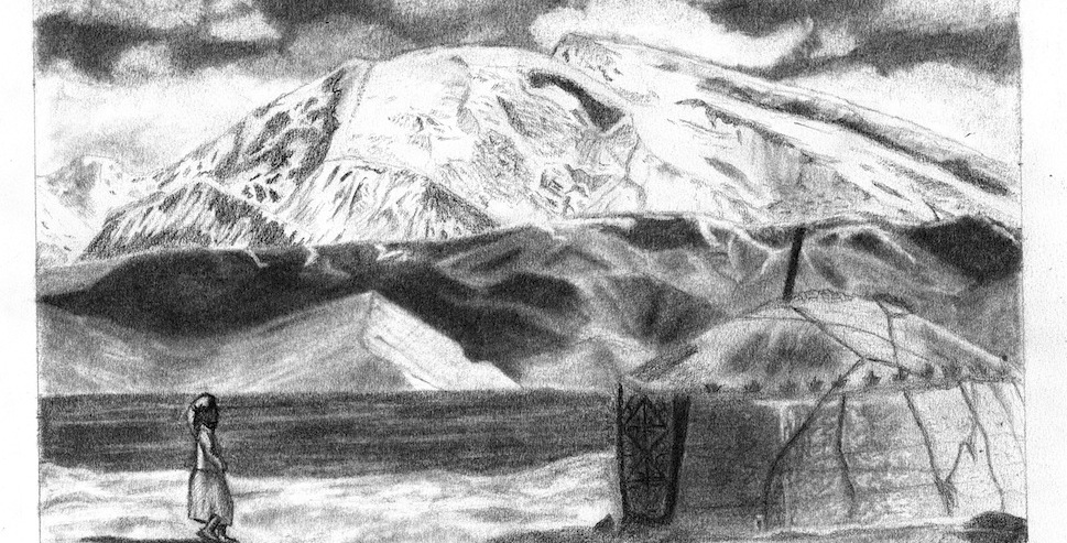 dessin d'un paysage montagneux népalais