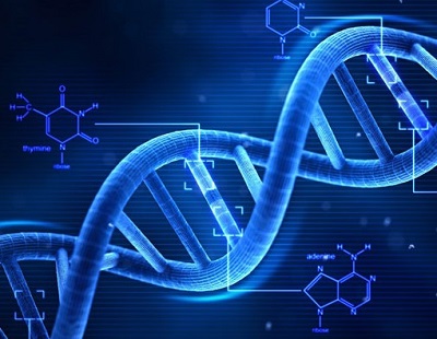 Double hélice d'ADN de couleur bleue
