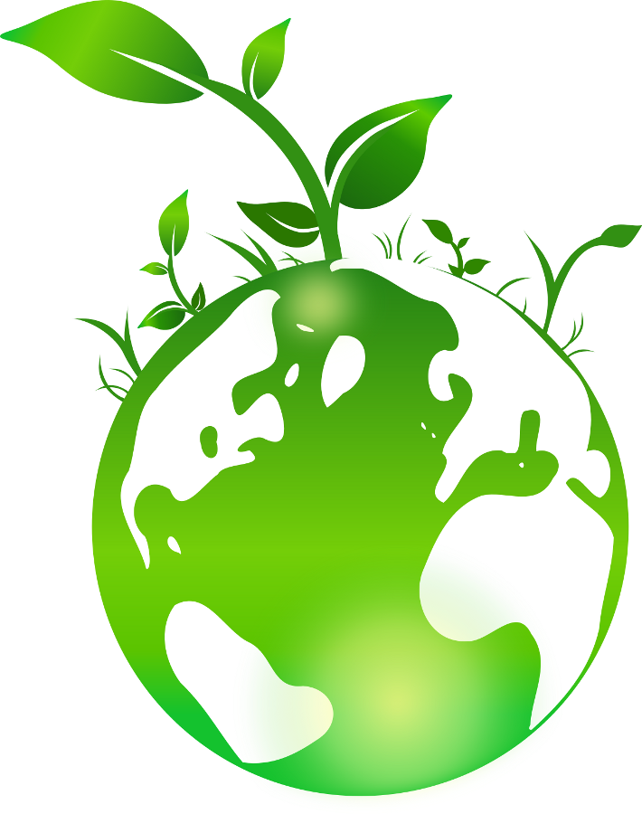 Symbole représentant la Terre avec des océans de couleur verte et une plante au niveau du pôle nord