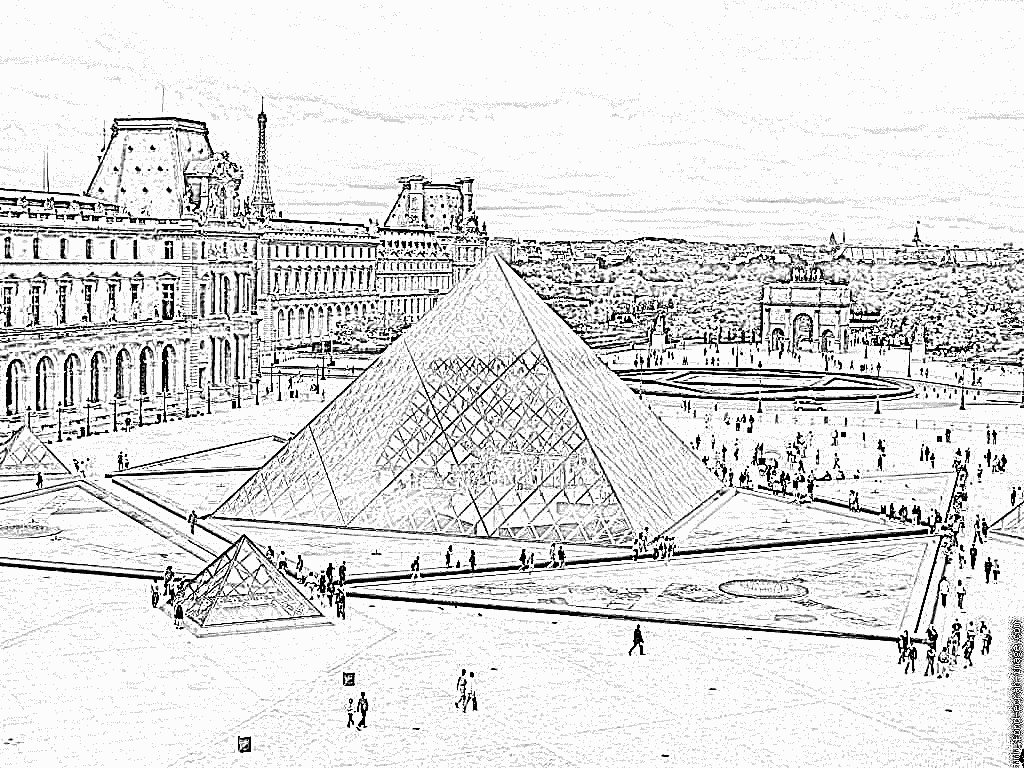 dessin de la vu du musée du Louvre et de Paris